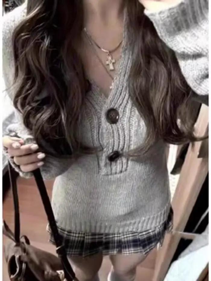 Aoaiiys – pull gris à manches longues pour femme