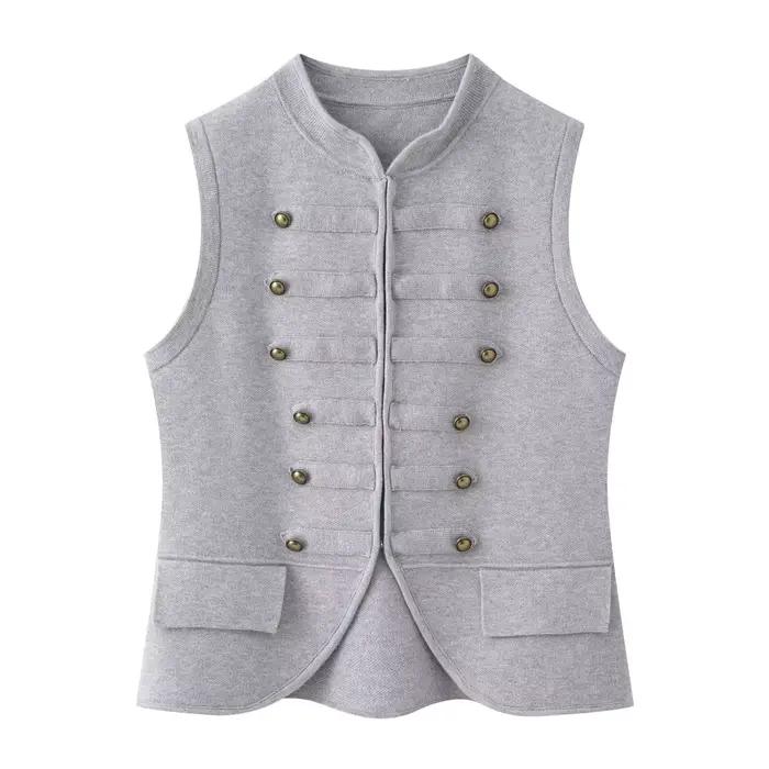 Gilet tricoté sans manches à col rond pour femme