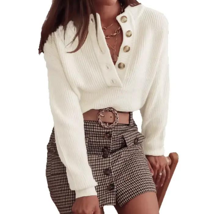 2025 col semi-ouvert mode bouton pull pull femmes automne et hiver