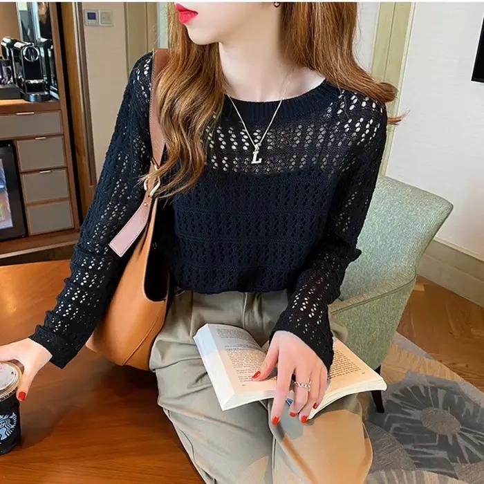 Pull en tricot ouvert à manches longues pour femmes