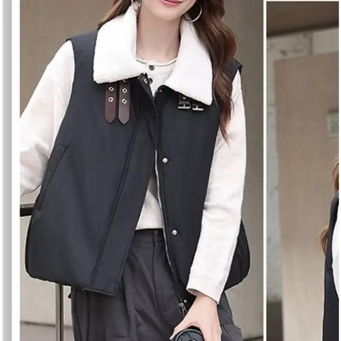 Gilet en polyester épais col en V pour femmes automne hiver style décontracté confortable et élégant pour diverses occasions