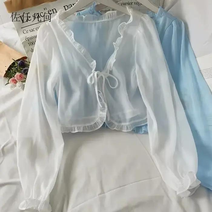 2025 Cardigan chemise femmes mince décontracté dentelle arc été Protection solaire vêtements