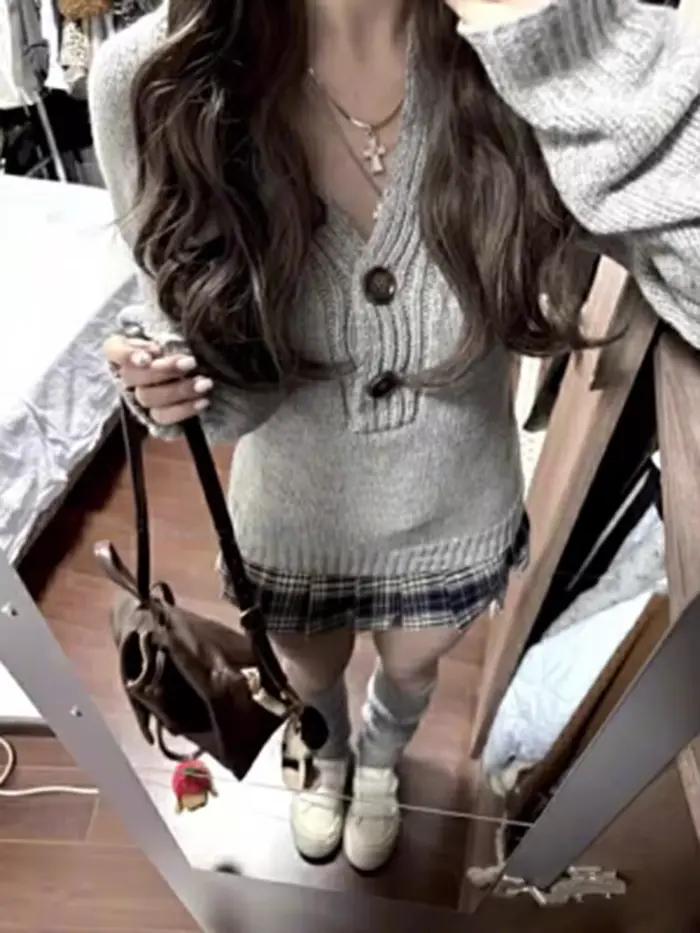 Aoaiiys – pull gris à manches longues pour femme