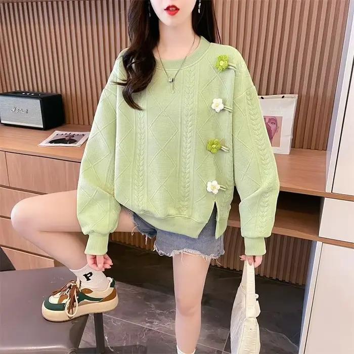 Sweat-shirt vert fendu pour femmes
