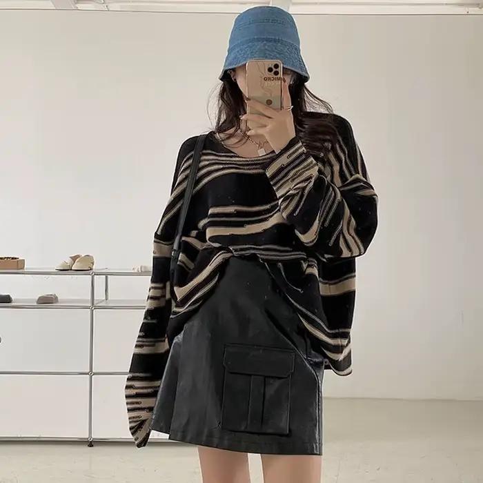 Pull rayé à manches longues pour femme
