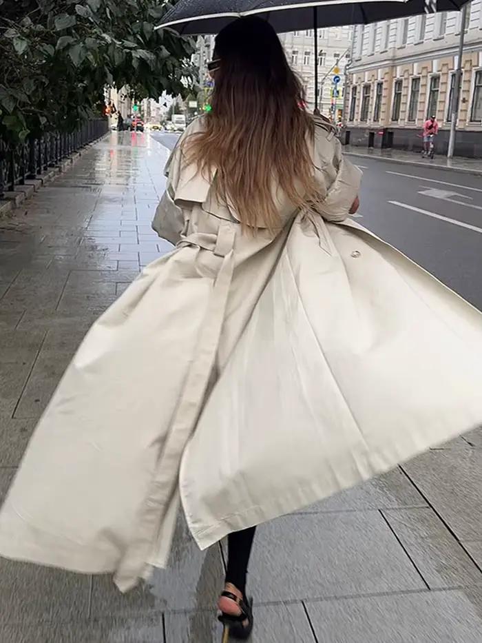 Coupe-vent Long à col rabattu pour femme