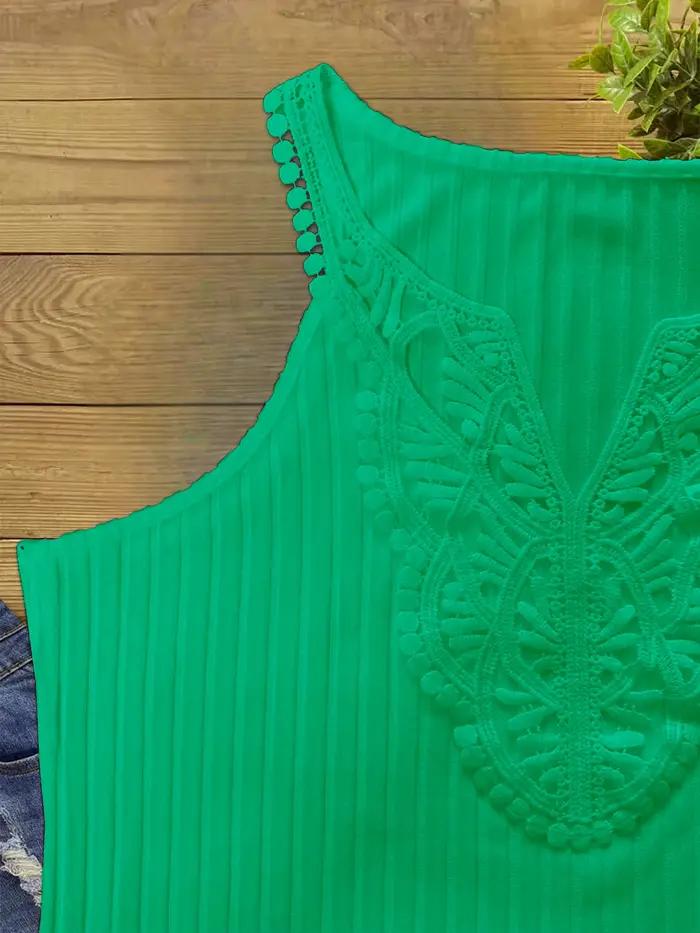 Gilet d'été élégant en dentelle pour femme – Tissu élastique sans manches à col en V