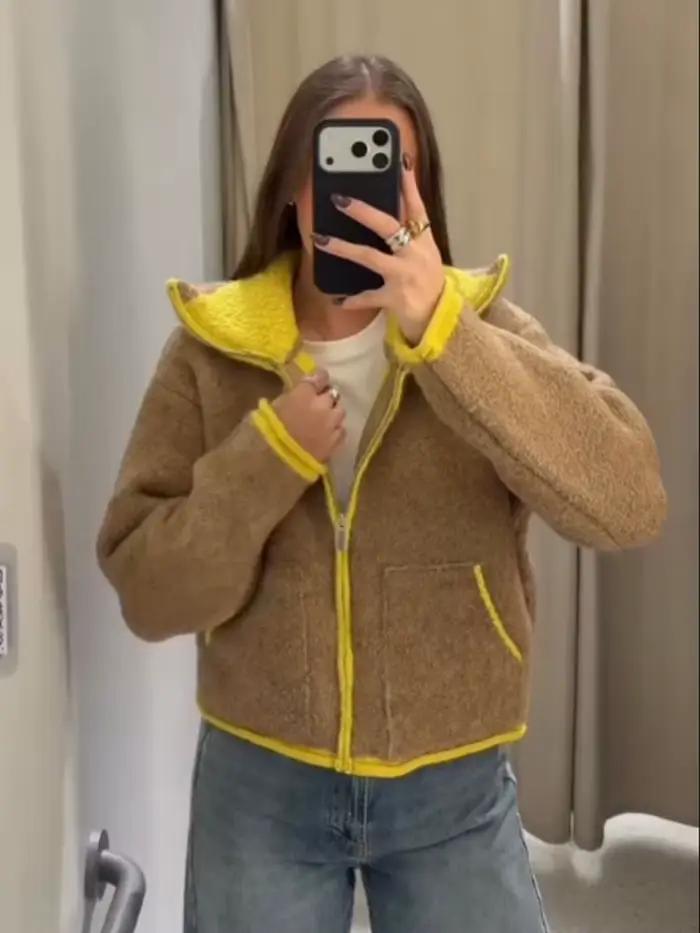 Veste courte en tricot à col haut et manches longues pour femme HH 2026