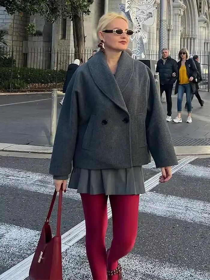 Manteau en Tweed à revers élégant pour femme