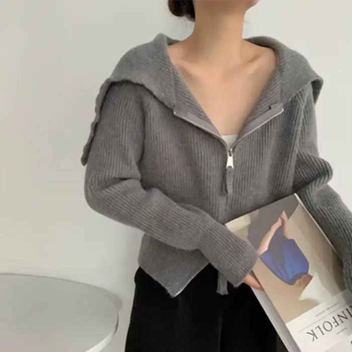 Cardigan tricoté à grand revers pour femmes