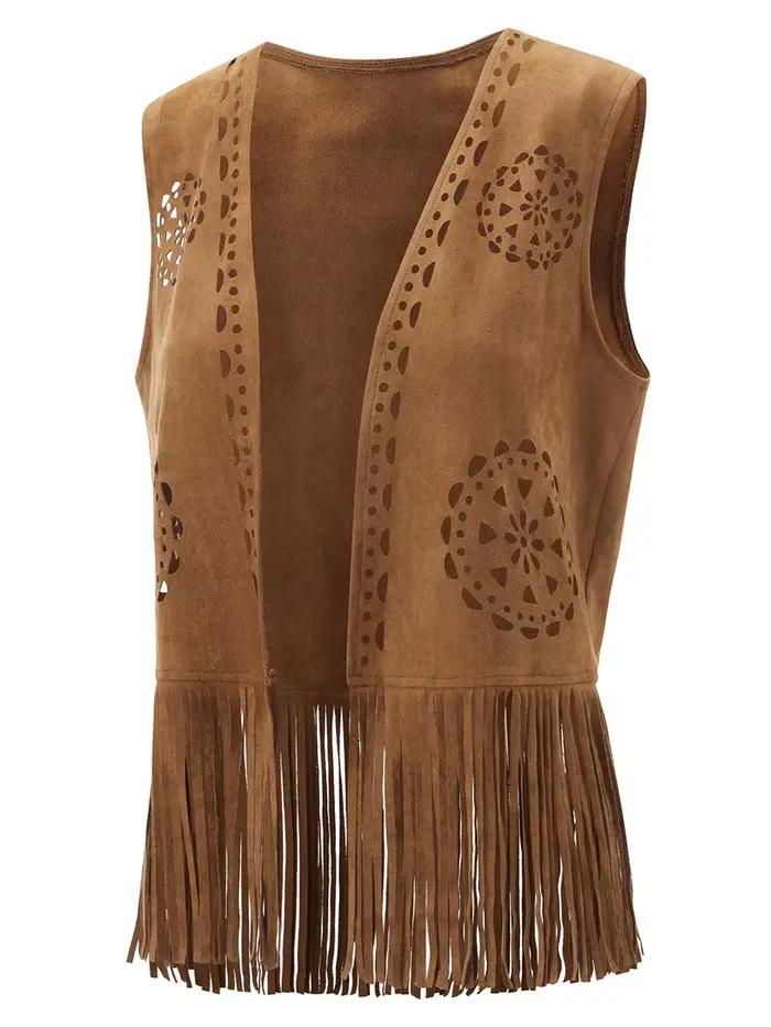Gilet en Faux daim à franges pour femmes
