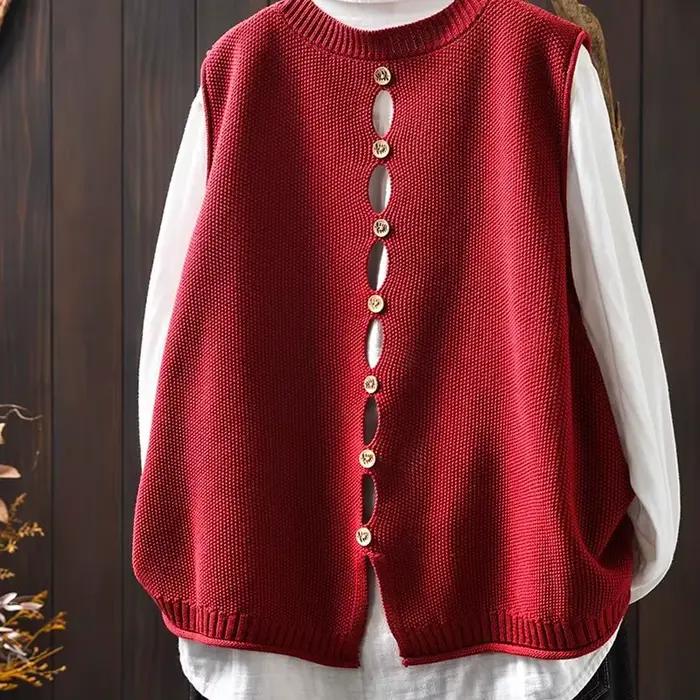 Gilet tricoté en fil de coton pour femme