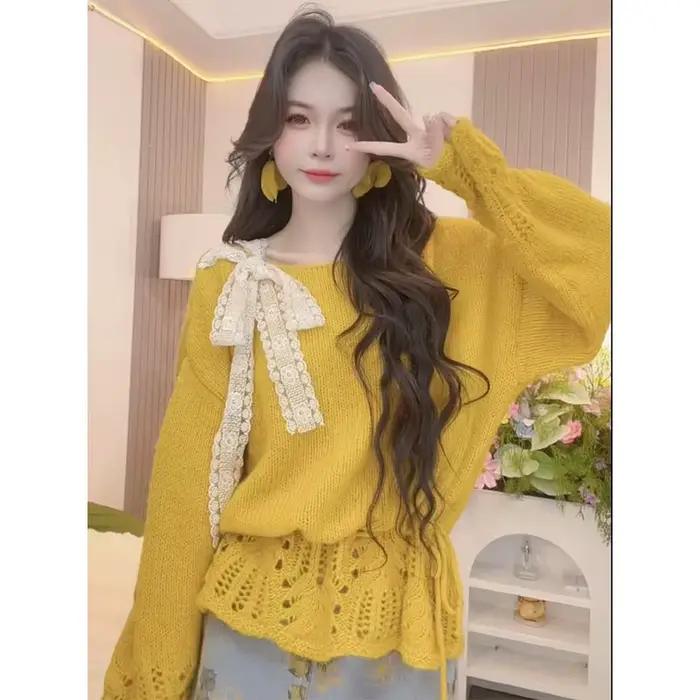 Pull à nœud papillon ajouré pour femmes