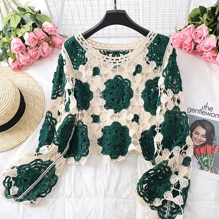 Pulls en tricot floral au crochet pour femmes