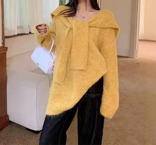 2025 jaune nouveau Style pull châle haut tricoté cravate chemise