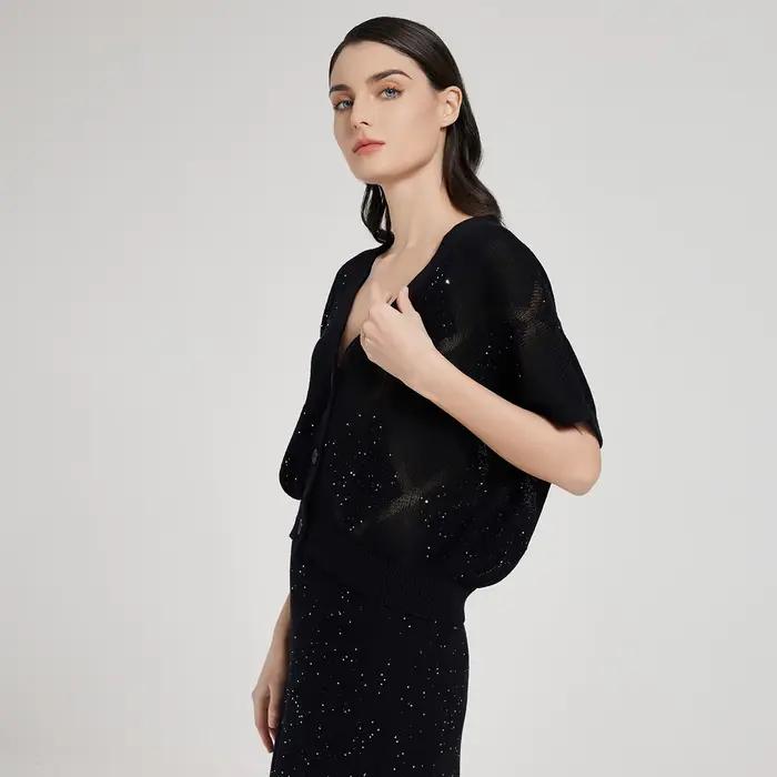 Cardigan en soie et lin à paillettes pour femme