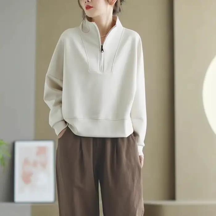 Sweat-shirt demi-fermeture éclair pour femmes