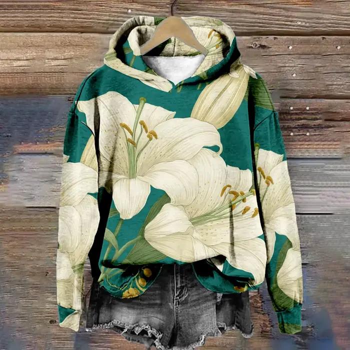 Sweat-shirt à capuche bohème à fleurs colorées
