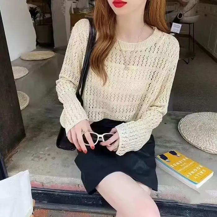 Pull en tricot ouvert à manches longues pour femmes