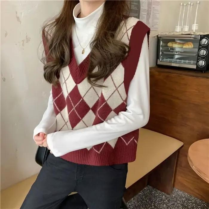 Pull à carreaux vintage pour femmes