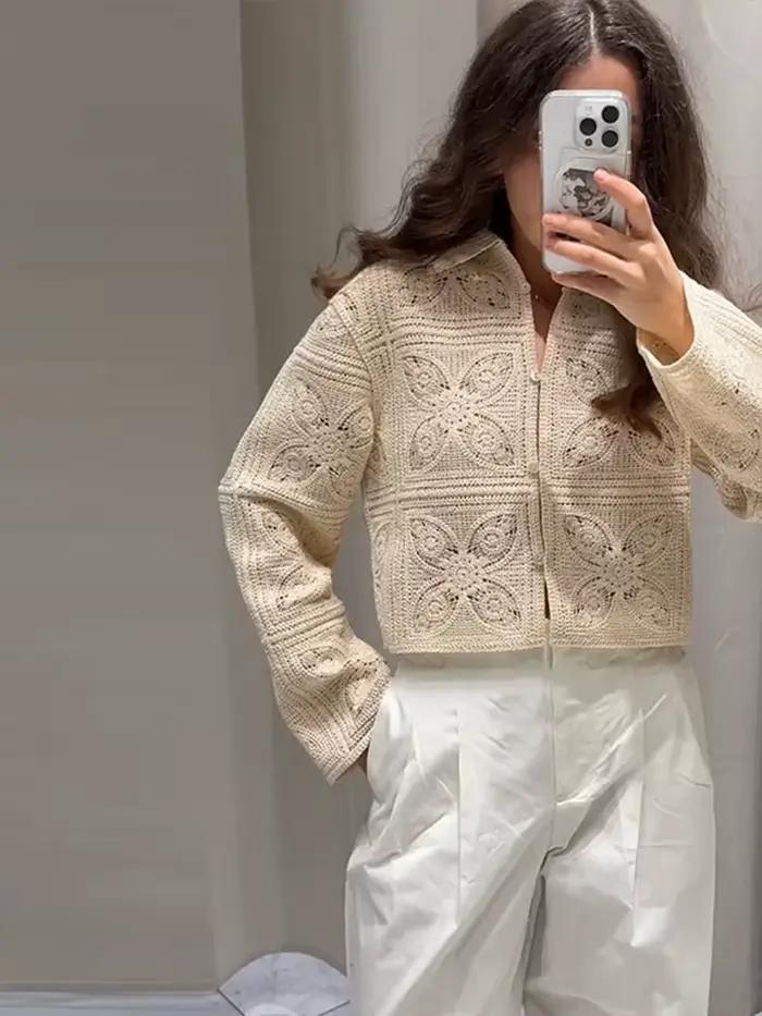 Ensemble 2 pièces en tricot ajouré pour femme