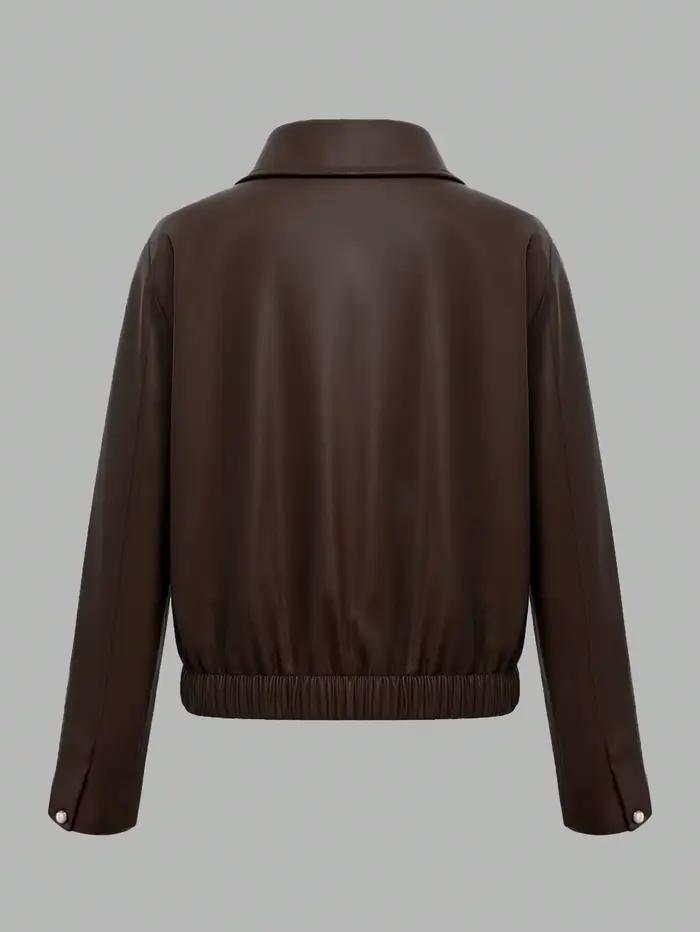 Veste zippée en simili cuir marron chocolat pour femme