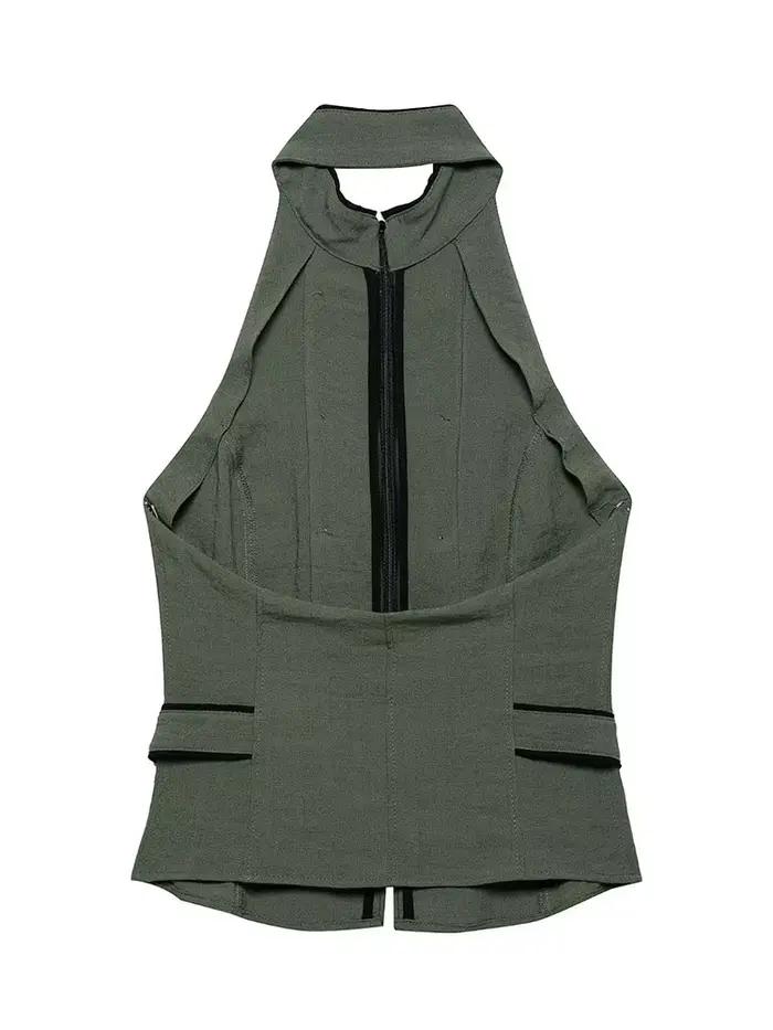 HH Gilet Militaire Bohème Romantique Olive pour Femme