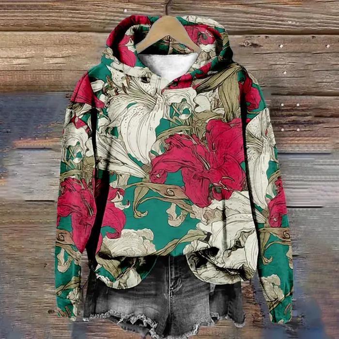 Sweat-shirt à capuche bohème à fleurs colorées