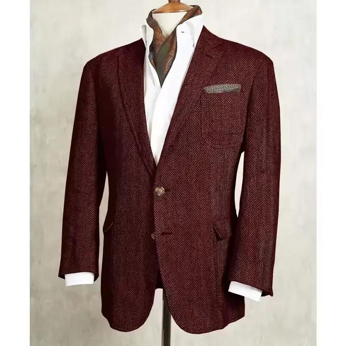 Veste pour hommes Champagne à chevrons costume décontracté Blazer élégant mode veste cintrée simple boutonnage vêtements confortables extérieur