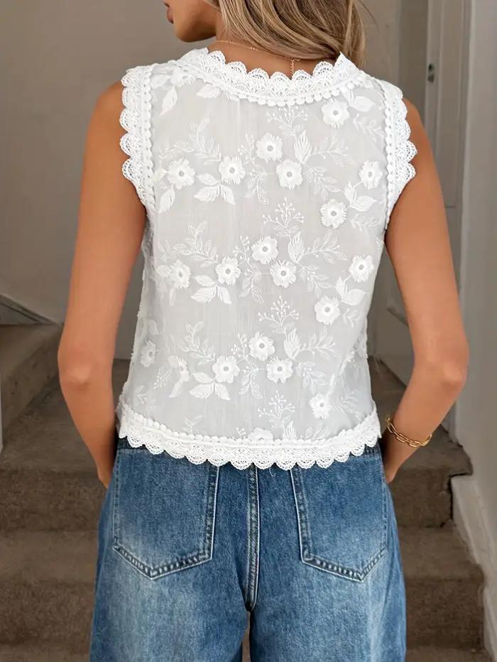 Gilet brodé à col en V avec lacets