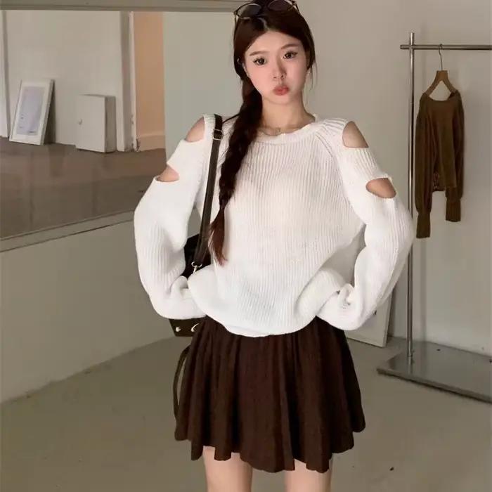 Pull tricoté de couleur unie pour femmes