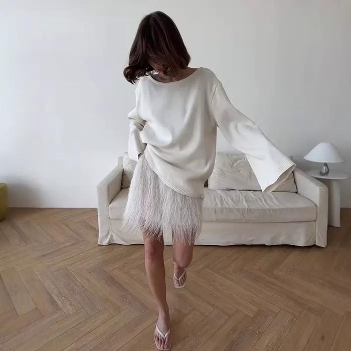 TARUXY dos nu tricoté pull femme ample Sexy à manches longues