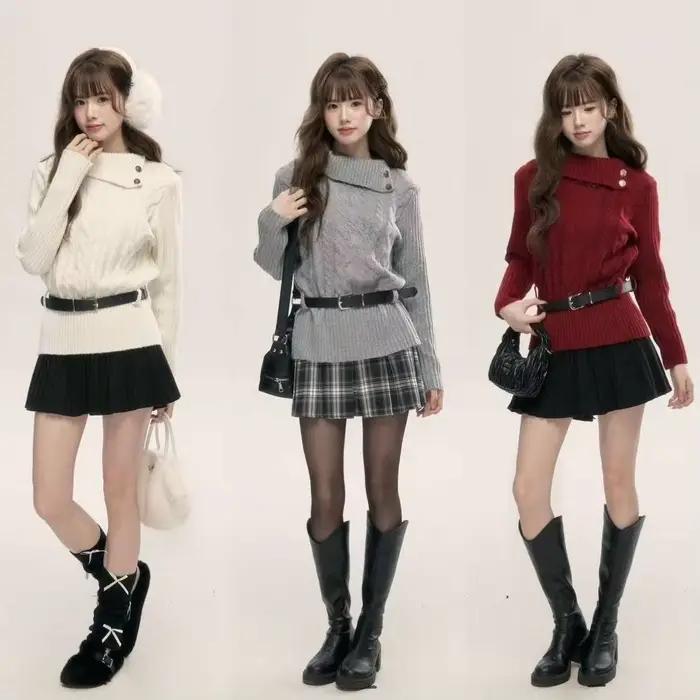Pull en tricot doux de style preppy chic des années 2000 pour femmes occasions spéciales automne hiver
