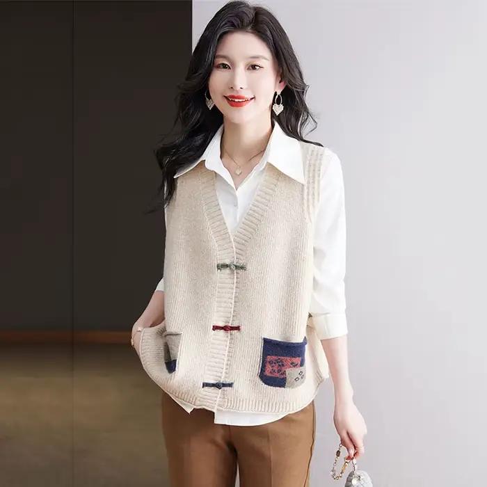 Cardigan tricoté à col en v pour femme