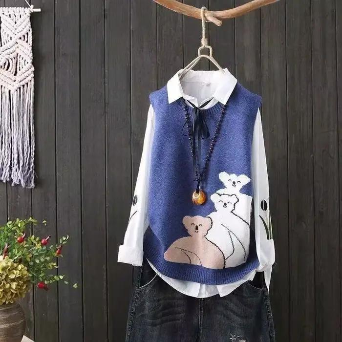 Gilets en tricot à col rond pour femmes