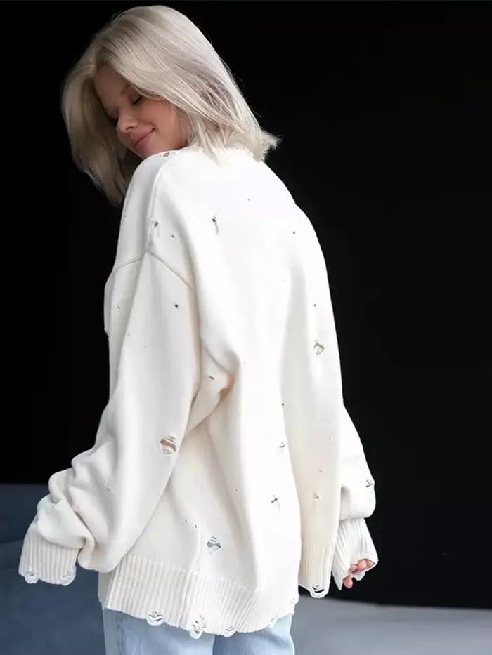 Pull tricoté en détresse pour femmes