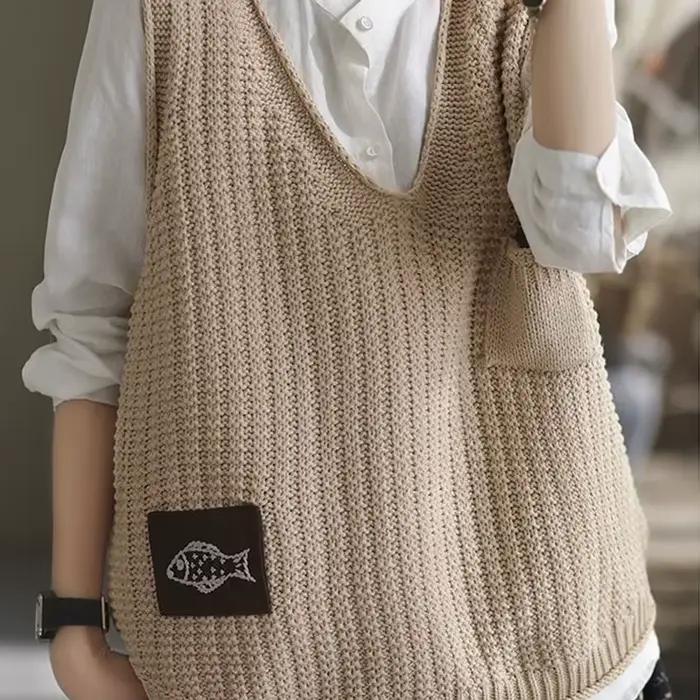 Pull Vintage à Col en V pour Femme