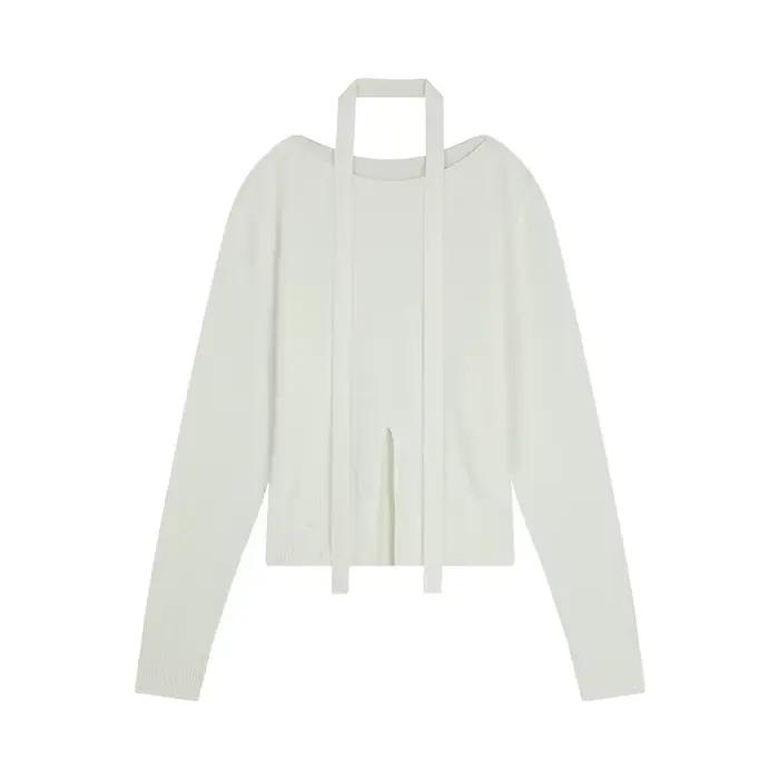 Pull tricoté à lacets doux pour femmes