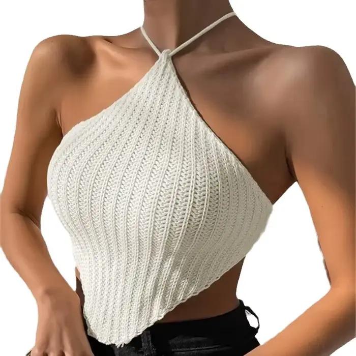 Gilet tricoté à nouer au cou design pull haut enveloppant la poitrine pour femmes occassions spéciales printemps été