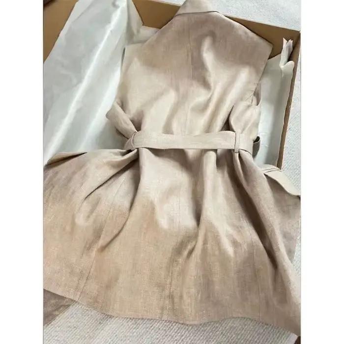 Gilet froncé à la taille en lin blanc pour femmes