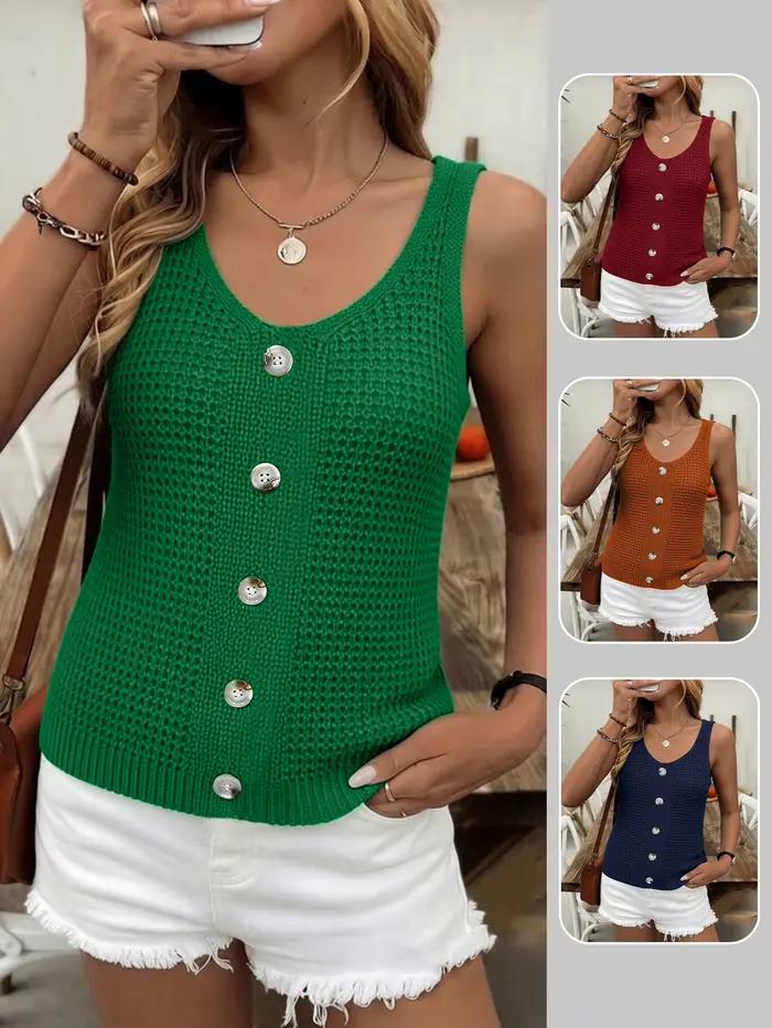 Gilet tricoté sans manches à col en V