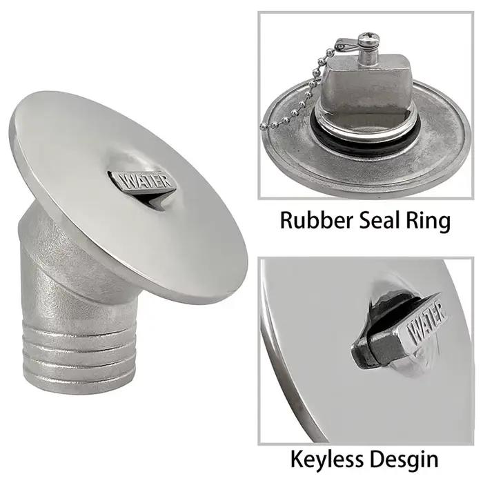 Bateau en acier inoxydable 316 1-1/2"(38mm)/2"(50mm) col coudé 45 °   Matériel de remplissage/bouchon de remplissage de pont d'eau sans clé à travers le matériel du coque