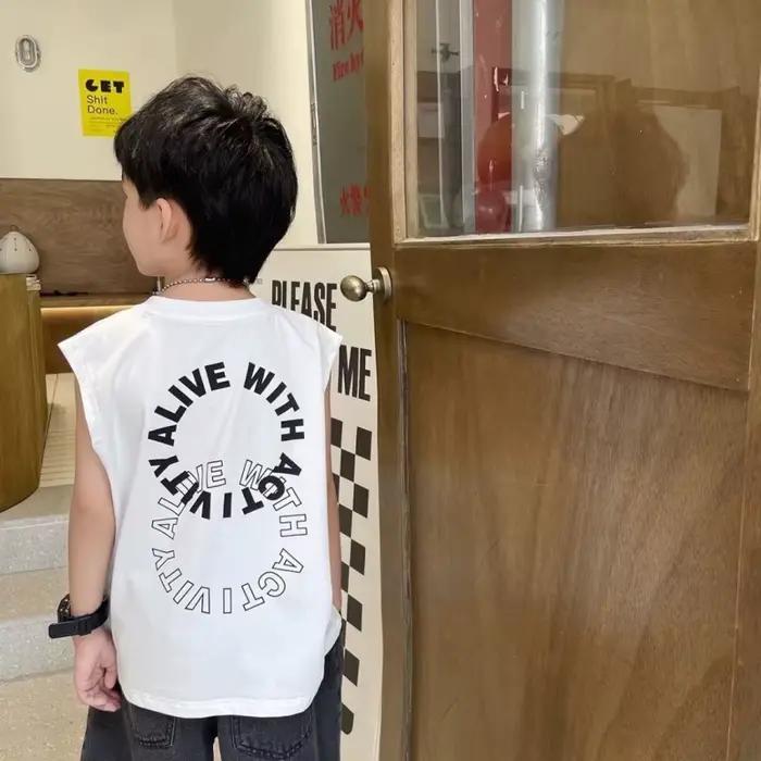 Bébé garçon lettre imprimé gilet 2025 vêtements d'été filles sans manches solide T-Shirts enfants mode hauts amples enfants T-Shirts occasionnels
