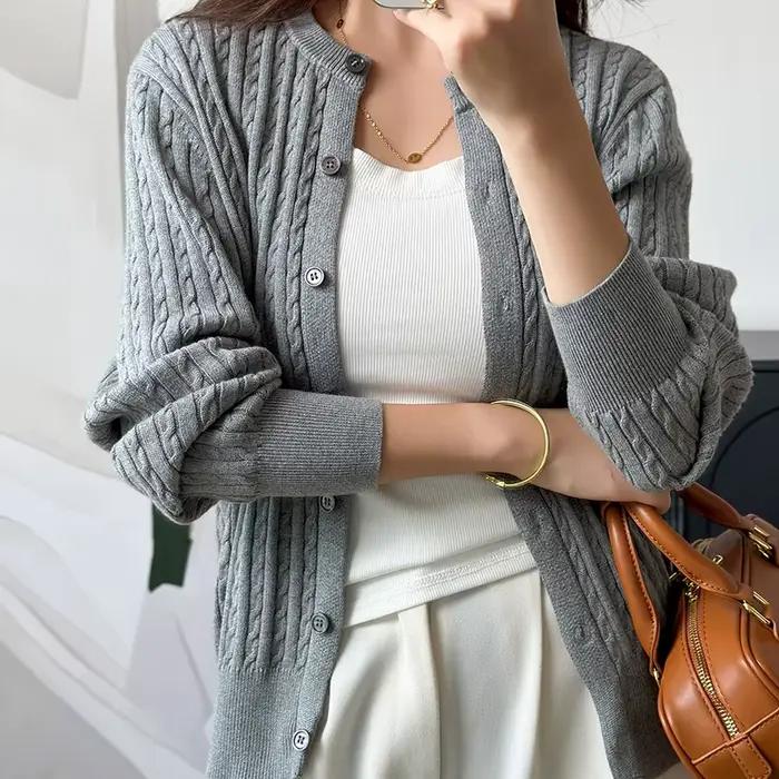 Cardigan tricoté en pur coton pour femme