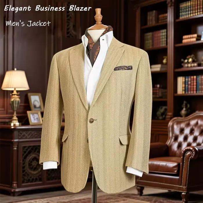 Veste pour hommes Champagne à chevrons costume décontracté Blazer élégant mode veste cintrée simple boutonnage vêtements confortables extérieur