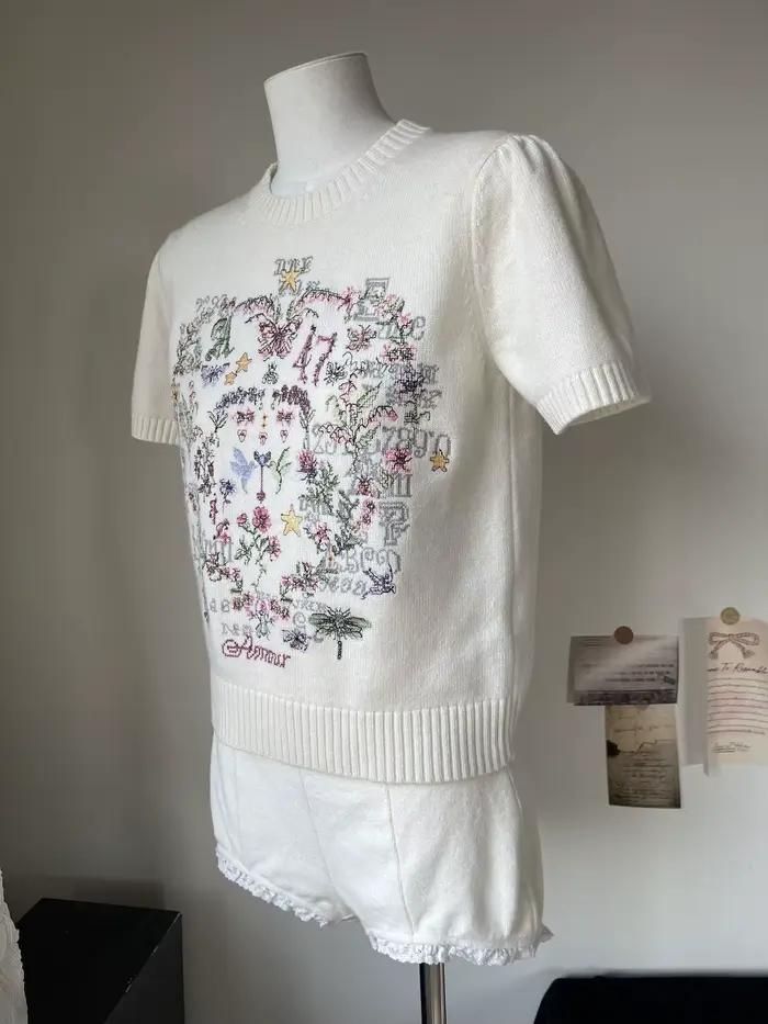 Pull tricoté à manches courtes pour femme