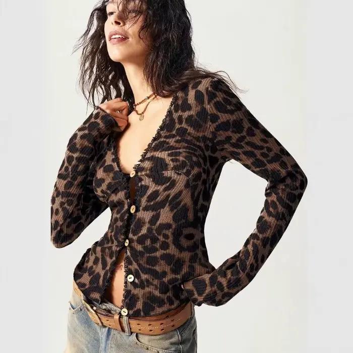 Cardigan à motif léopard pour femmes