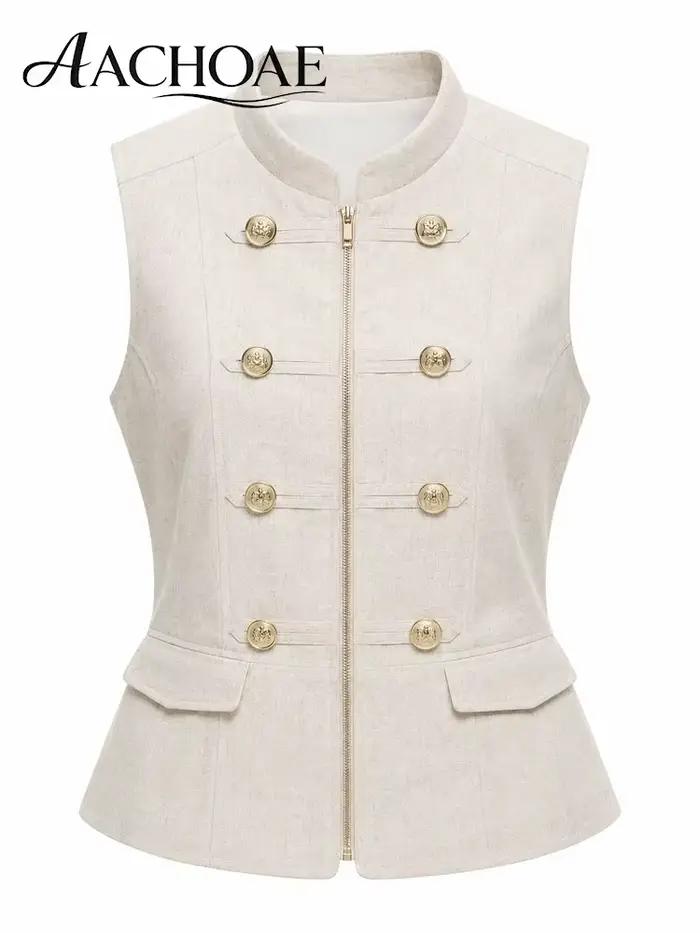 AACHOAE – gilet sans manches en mélange de lin pour femmes