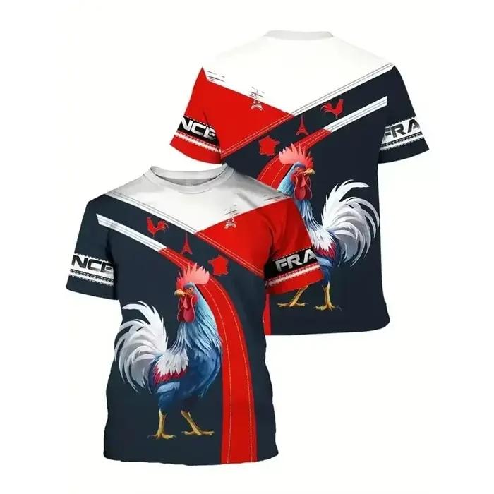 Nouveau T-Shirt Minimaliste Style Français Imprimé Drapeau Français Coq Tour Eiffel Décontracté Polyvalent Idéal Cadeau Occasions Spéciales Shopping