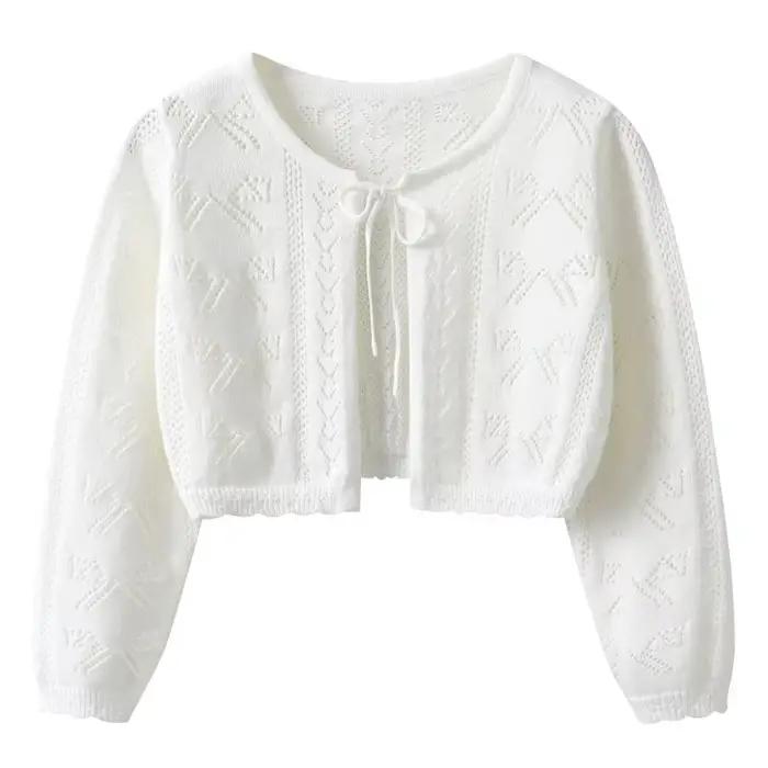 Pull en tricot avec nœuds et rubans pour filles
